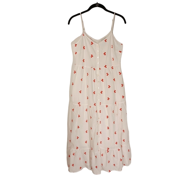 SPIRIT OF GRACE Arlaine Red Embroidered Lightning Bolt Print White Midi Dress M - Picture 2 of 10